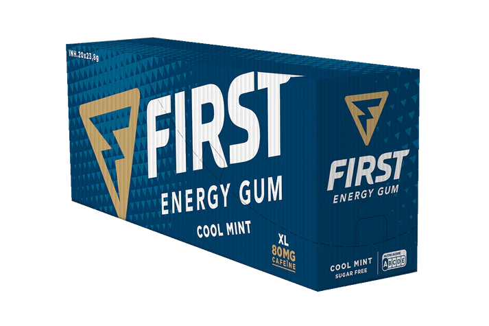 First Energy Gum Cool mint- Cafeïne kauwgom - doos met 15 zakjes kopen? - Scheidsrechters.nl