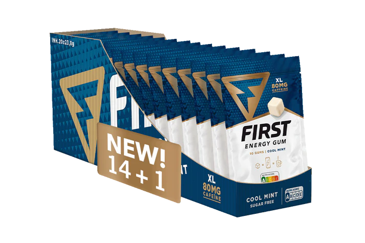 First Energy Gum Cool mint- Cafeïne kauwgom - doos met 15 zakjes kopen? - Scheidsrechters.nl