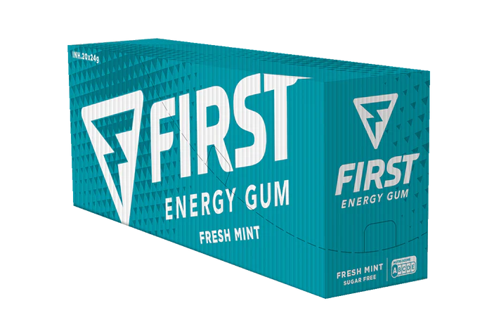 First Energy Gum Blue - Cafeïne kauwgom - doos met 20 zakjes kopen? - Scheidsrechters.nl